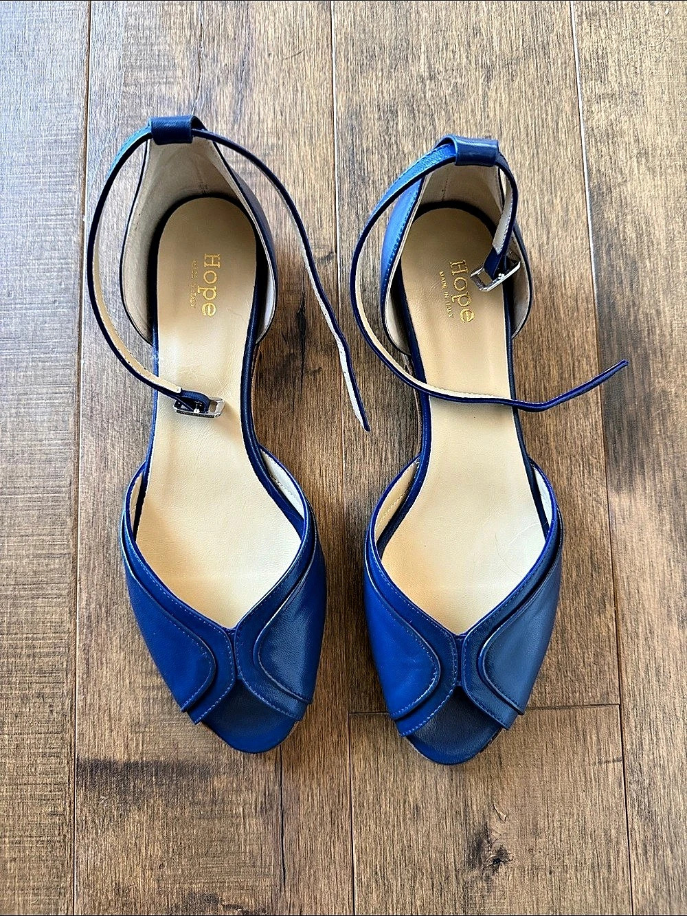 Hope handmade in Italy Verо Cuoio Blue Leather Ankle Strap Sandals EU 40